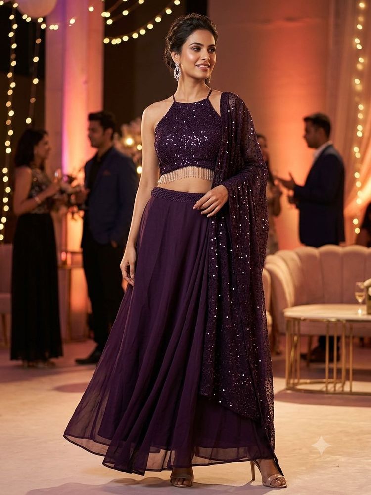 Stunning Purple Sequined Lehenga Set