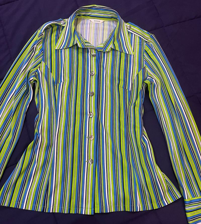 Women’s Multicolour Striped Curved-Fit Shirt