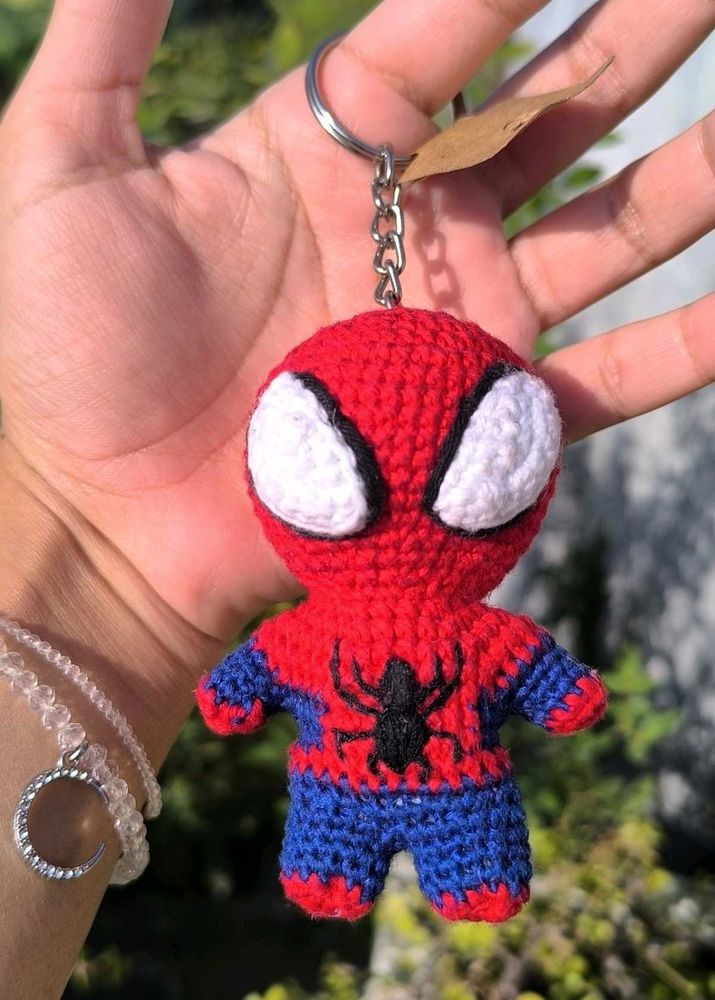 Crocheted spiderman keychain