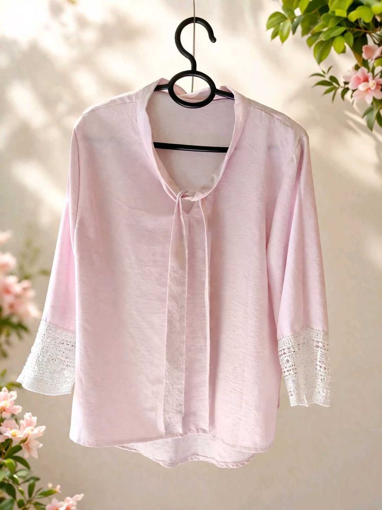 Pink Lace Sleeve Tunic Top – Casual Wear