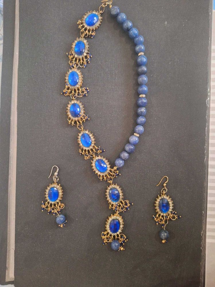 Blue Stone Necklace and Earring Set