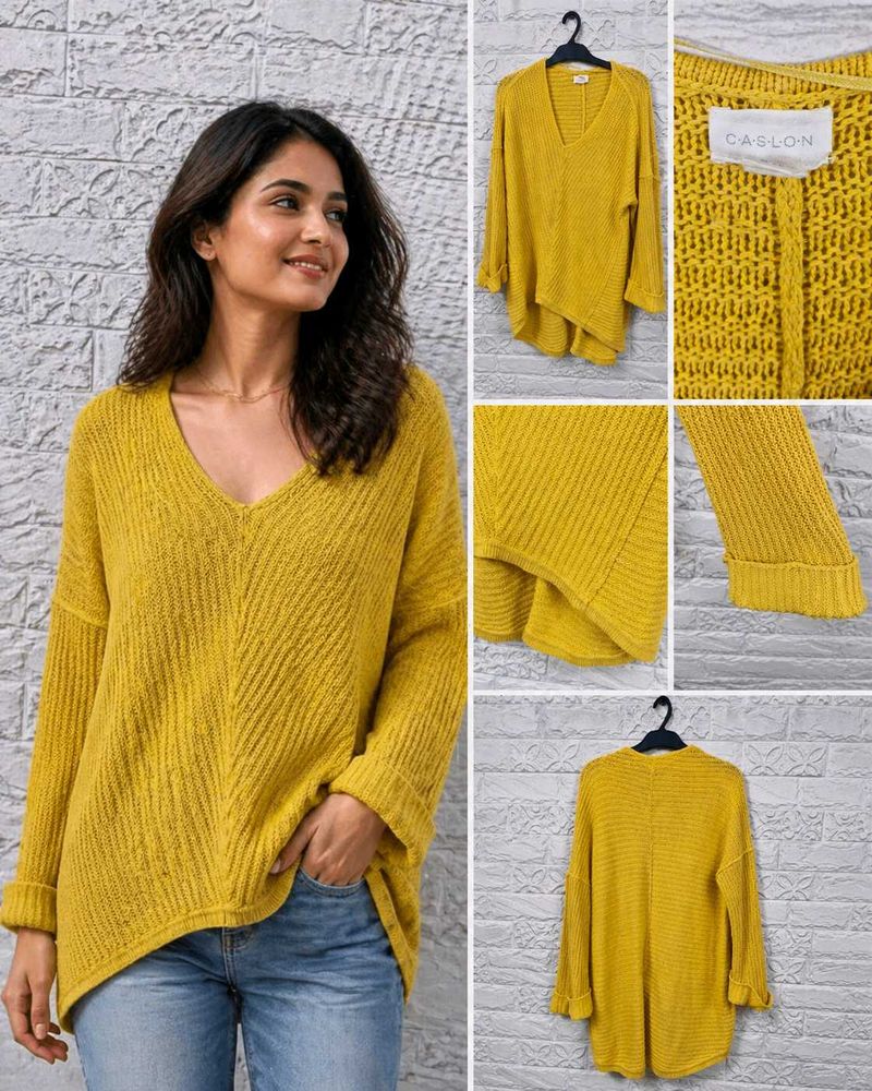 Chic Yellow V-Neck Knit Sweater