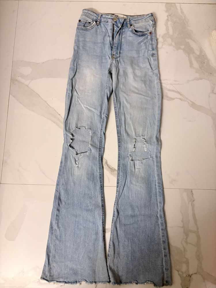 Zara Blur Ripped Denim Bootcut Jeans