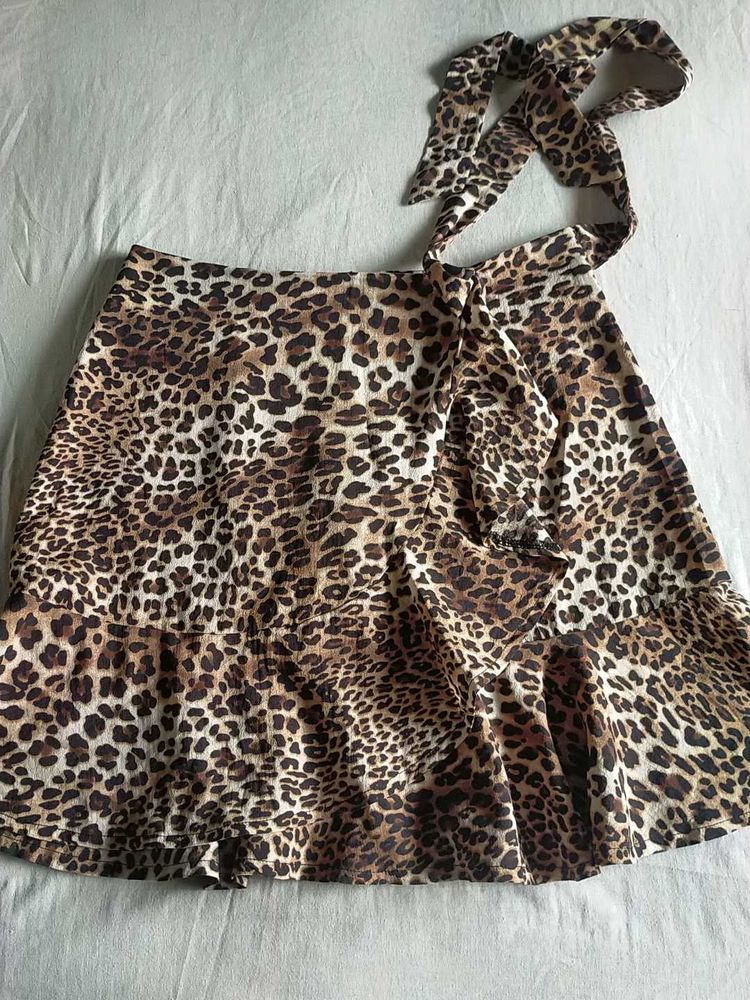 Leopard Print Wrap Skirt