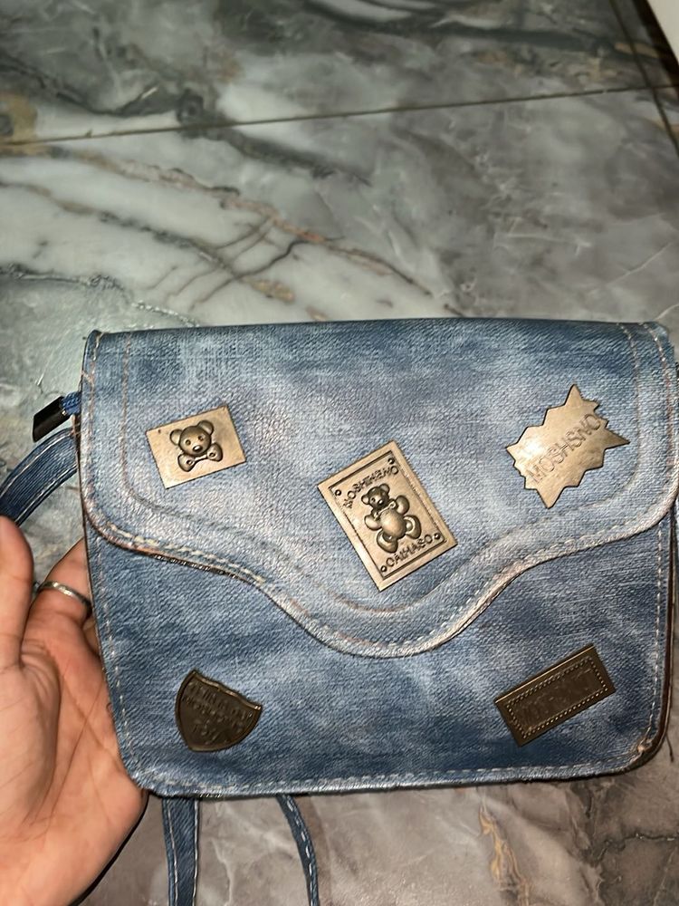 Denim Crossbody Bag with Charms