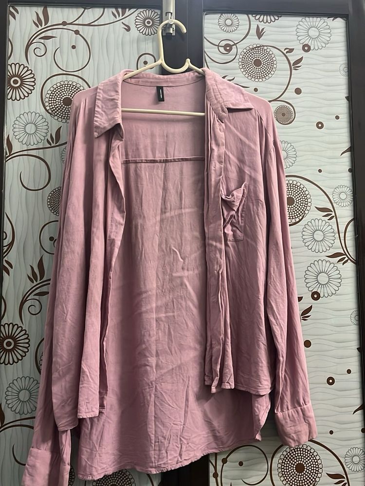 Chic Pink Oversized Button-Up Shirt
