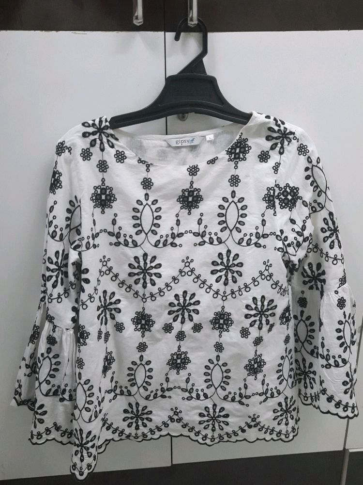Original Gipsy Pure Cotton Top With Chikankari Handmade Work And Beautiful Sleeves
