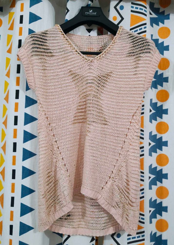 Womens Peach Crotchet Knit Top