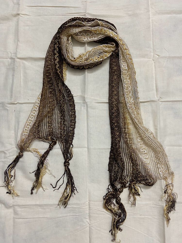Boho Y2K vintage Textured Scarf with Fringe