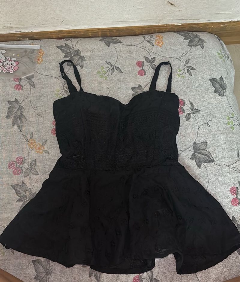 Chic Black Embroidered Peplum Top