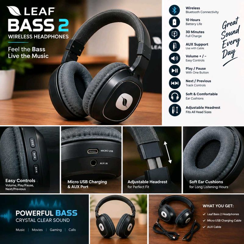 🎧 Leaf Bass 2 Wireless Bluetooth Headphones