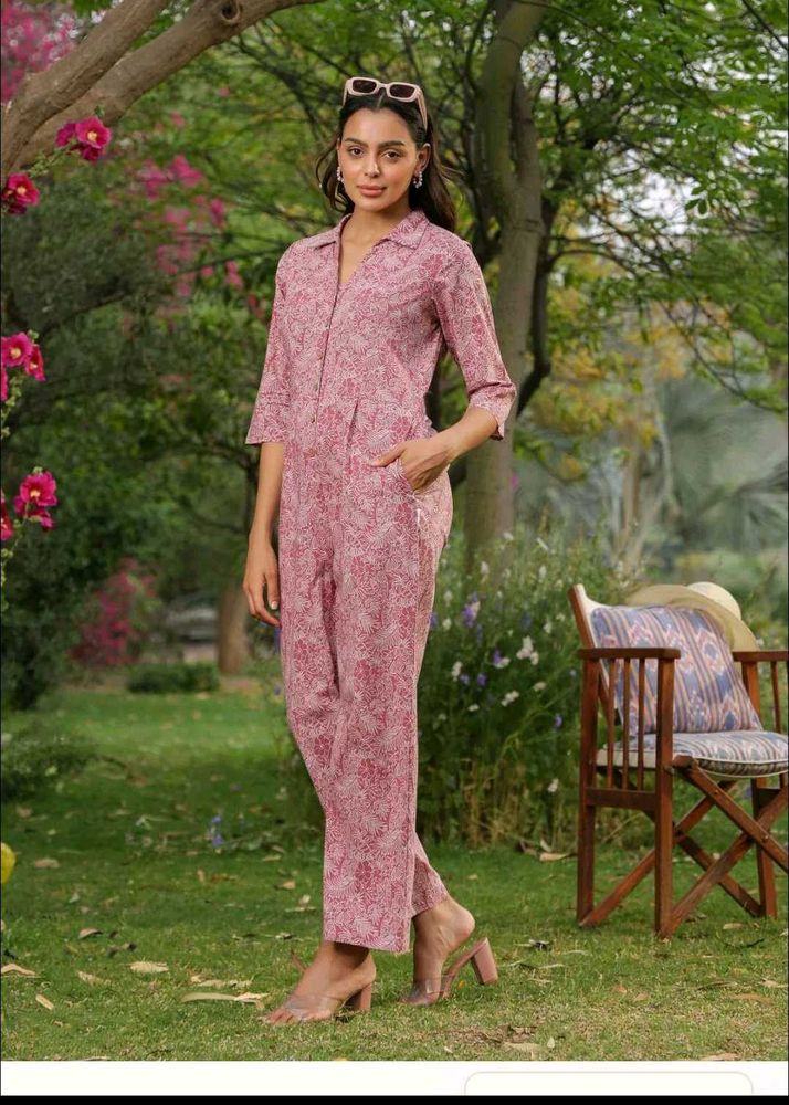 Pink Floral Print Jumpsuit