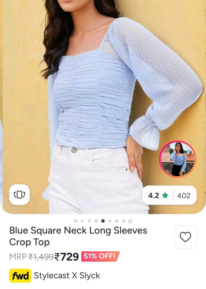 Chic Blue Square Neck Crop Top