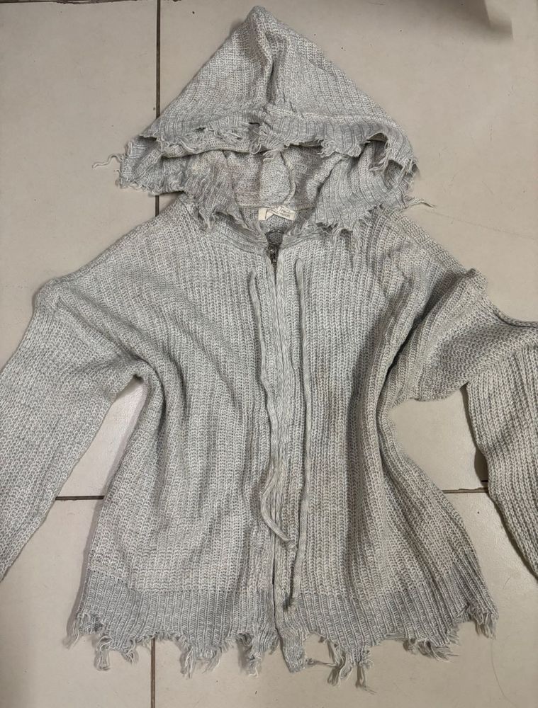 Distressed Knit Hoodie
