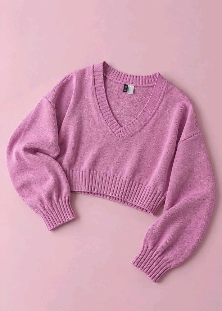 PINK V-NECK CROPPED SWEATER