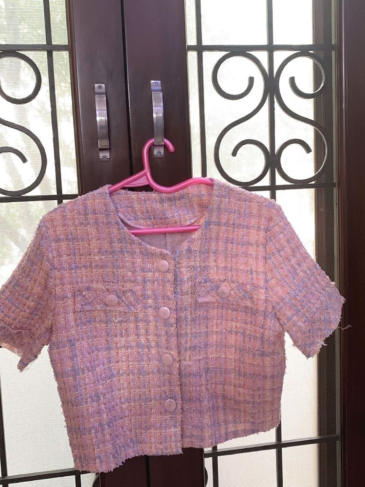 Chanel inspired Pastel Tweed Cropped Jacket