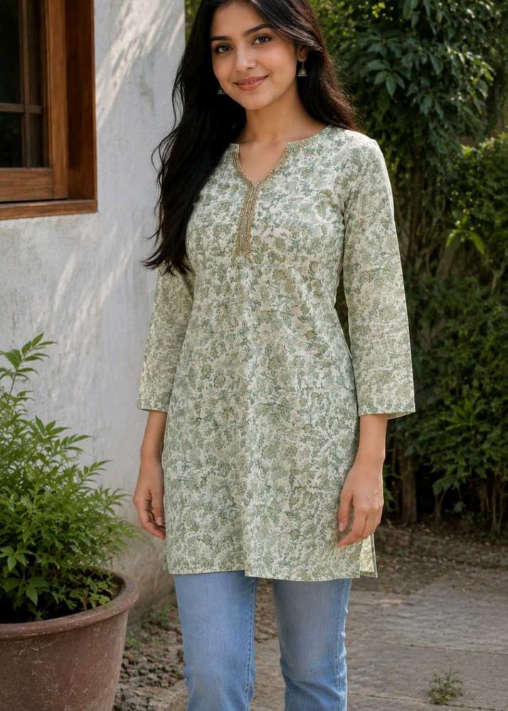 Green Floral Print Kurta