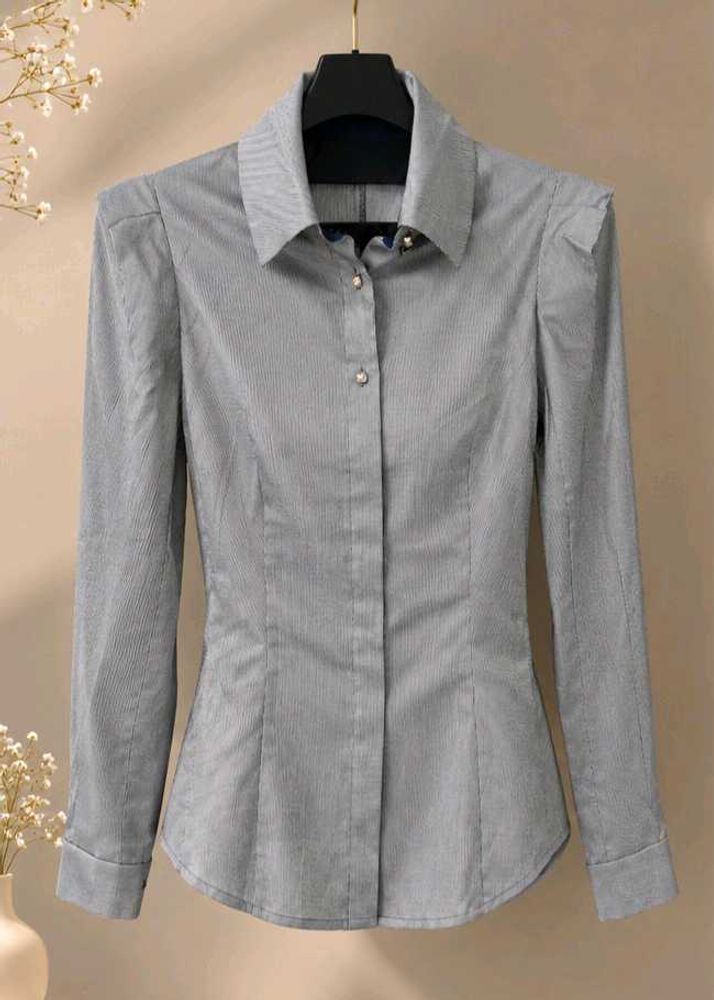 Chic Grey Striped Button-Up Shirt
