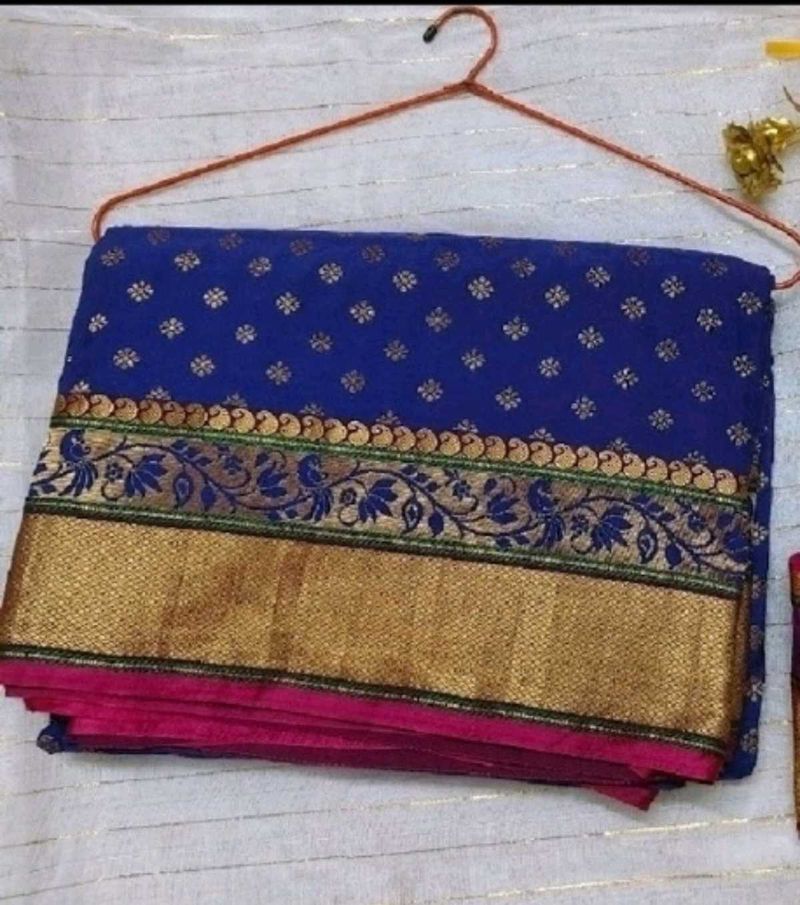 Elegant Blue &amp; Gold Banarasi Silk Saree