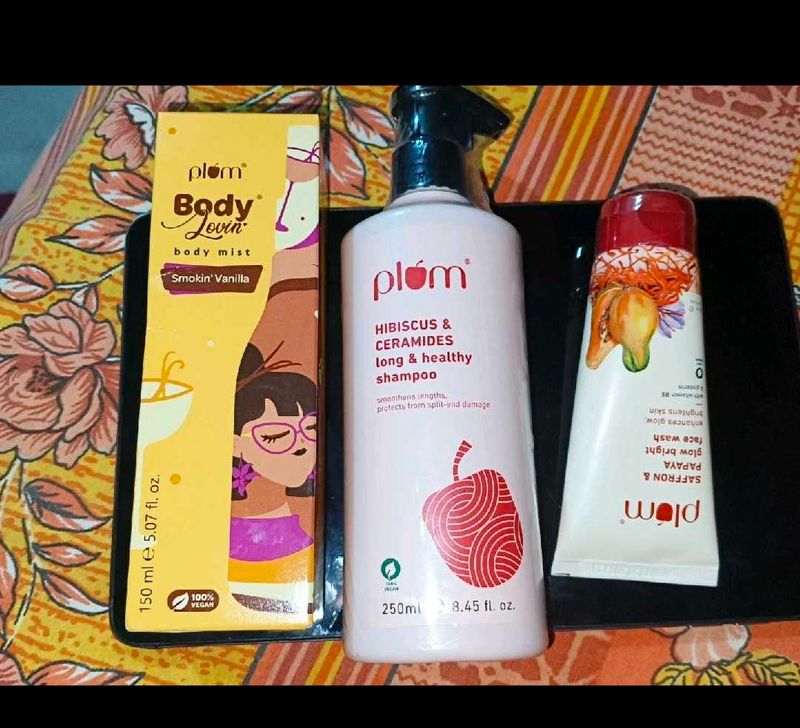 Plum Bodycare Set - Body Mist, Shampoo &amp; Face Wash