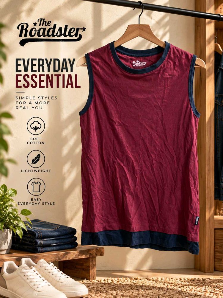 The Roadster Men's Maroon Sleeveless T-Shirt