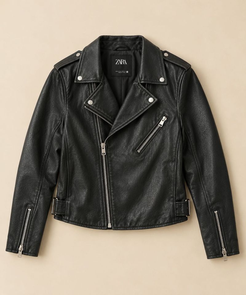 Zara Black Faux Leather Biker Jacket