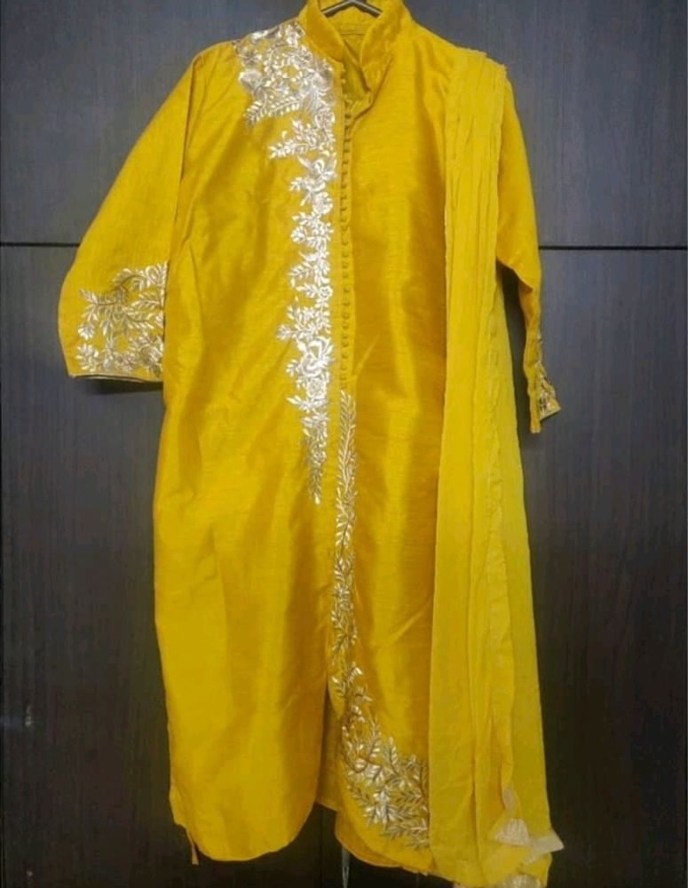 Designer Applique Work Mustard  Suit Set