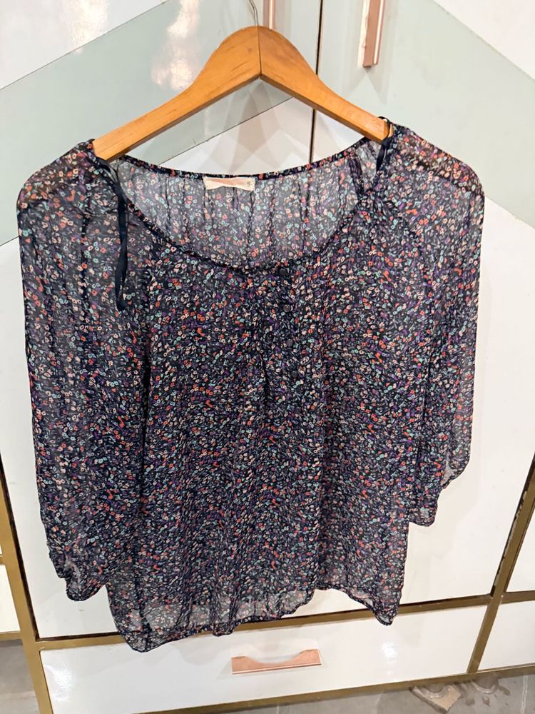 Floral Print Semi-Sheer Blouse