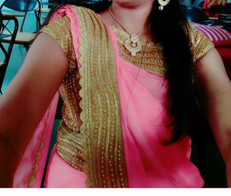 Silk Saree Redimed Blouse Stone Work