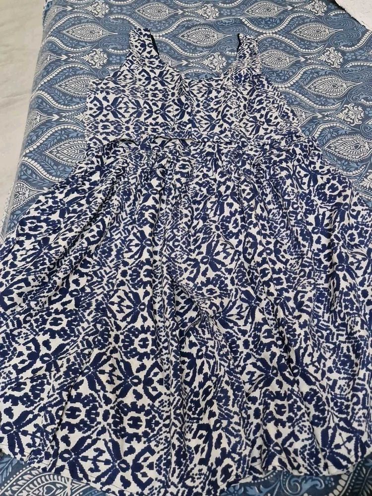 Blue &amp; White Patterned Summer Dress