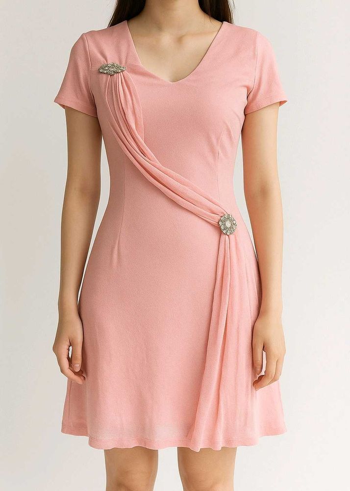Long Pink Synthetic Top With Stones