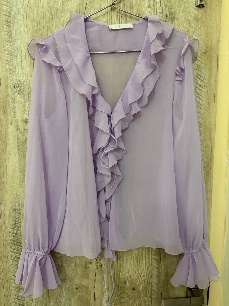 Sheer Lavender Ruffle Blouse