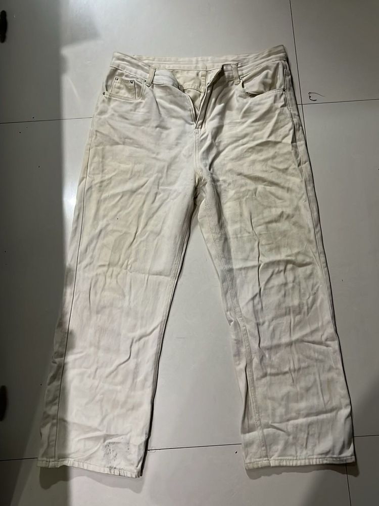Cream Wide Leg Jeans