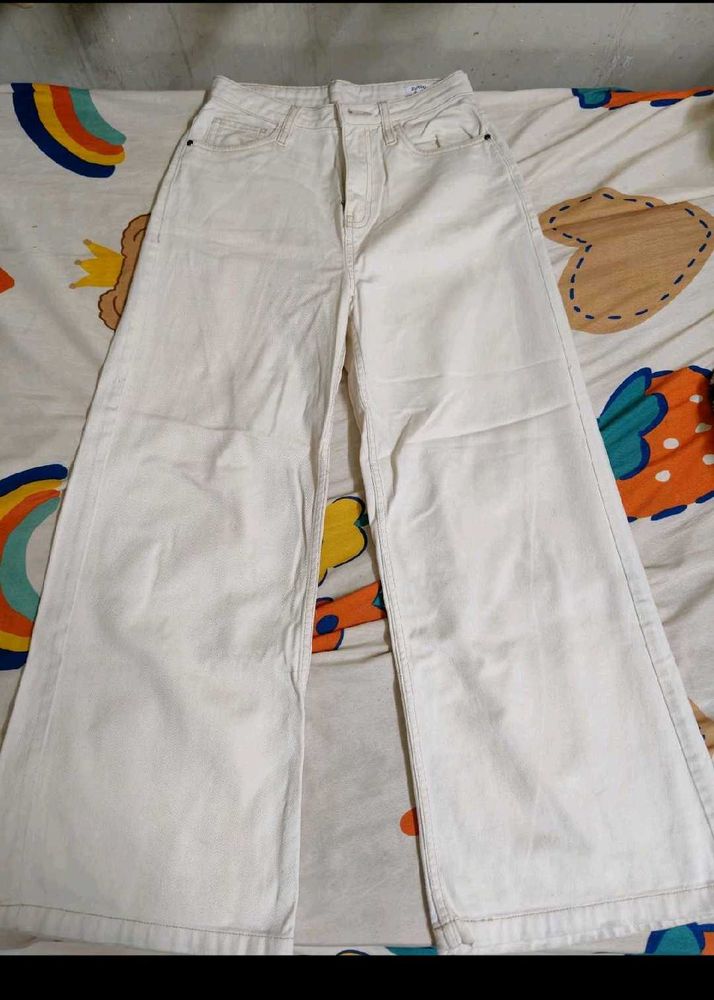 Beige Wide Leg Jeans by Zudio