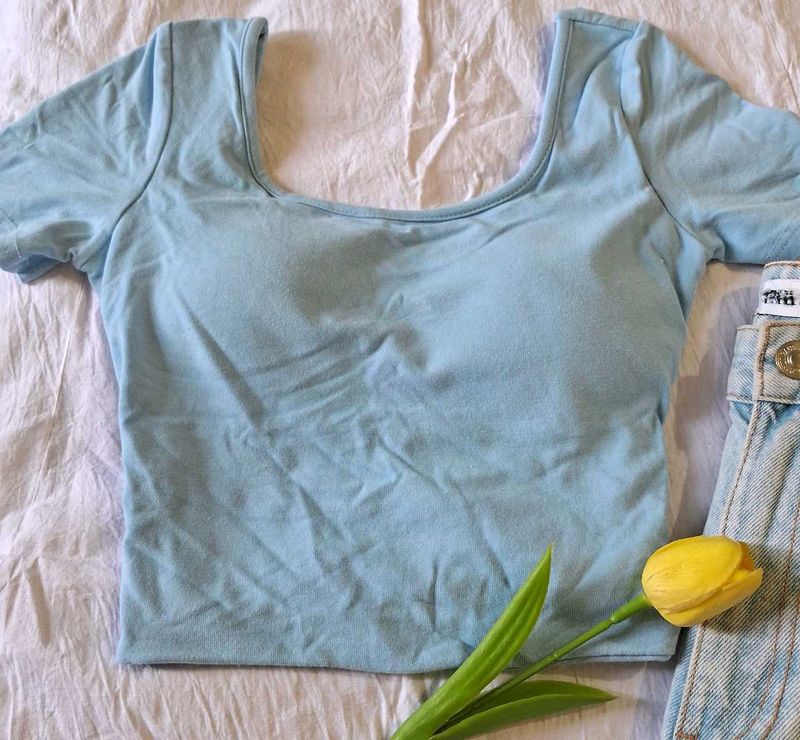 Baby Blue Cropped Padded Top