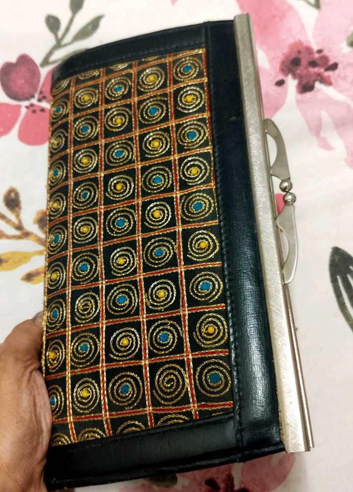 Embroidered Clutch with Metallic Clasp