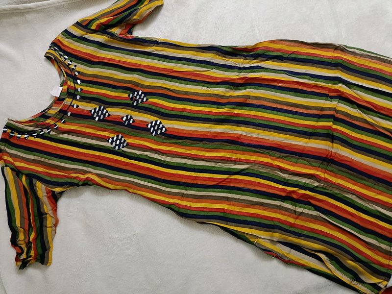 Straight Kurta With Multi Colour Stripes ...With M