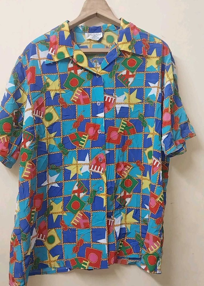 Vibrant Graphic Print Short Sleeve Button-Up Shirt