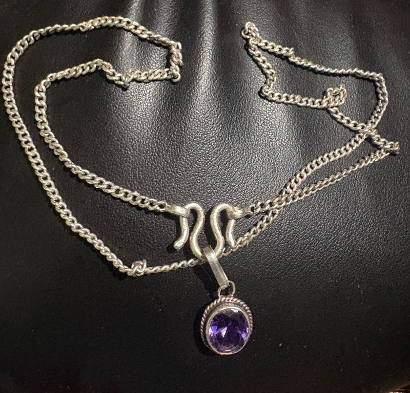 Silver Chain with Purple Pendant