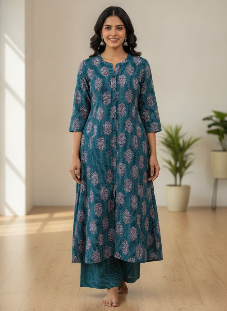 Teal blue Paisley Print Kurta