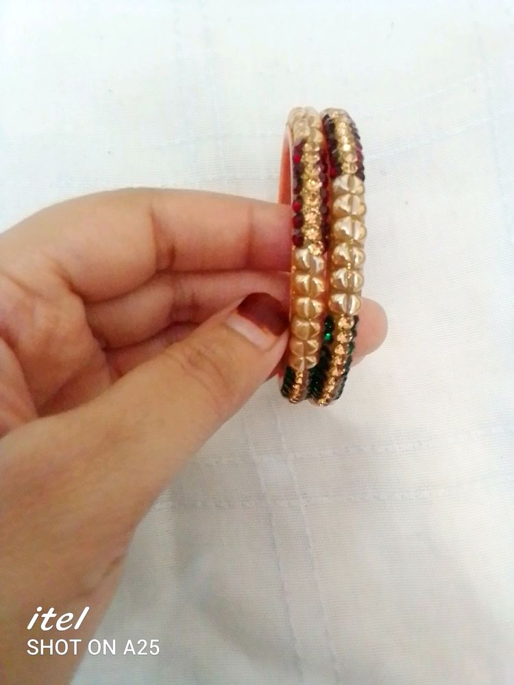 Sparkling Gold Beaded Bangles - Set of 2