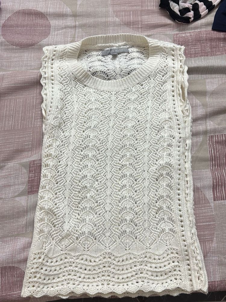 Cream Crochet Sleeveless Top