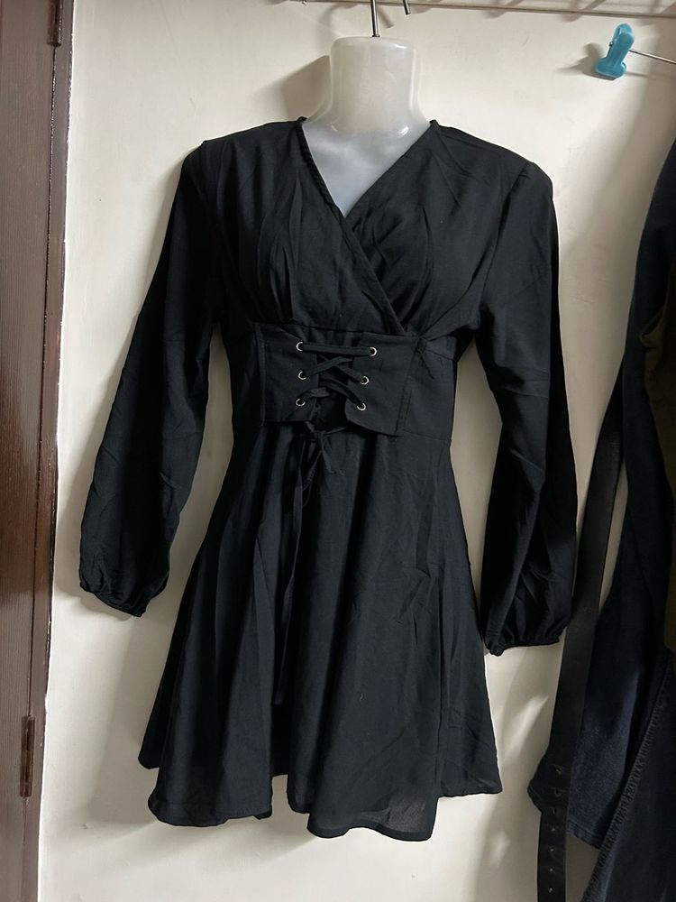 Chic Black Lace-Up Corset Dress