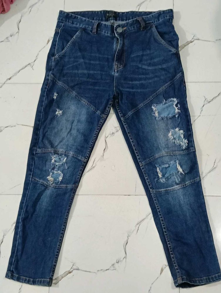 Stylish Ripped Blue Denim Jeans for Men
