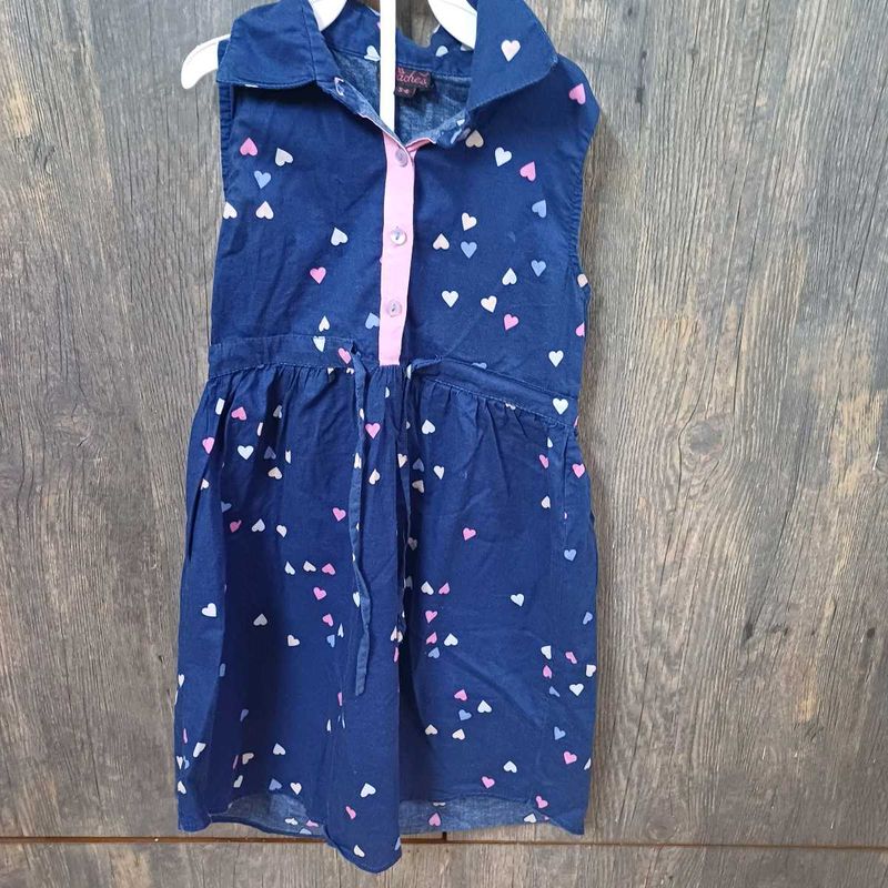 Girls' Sleeveless Heart Print Dress For Kids