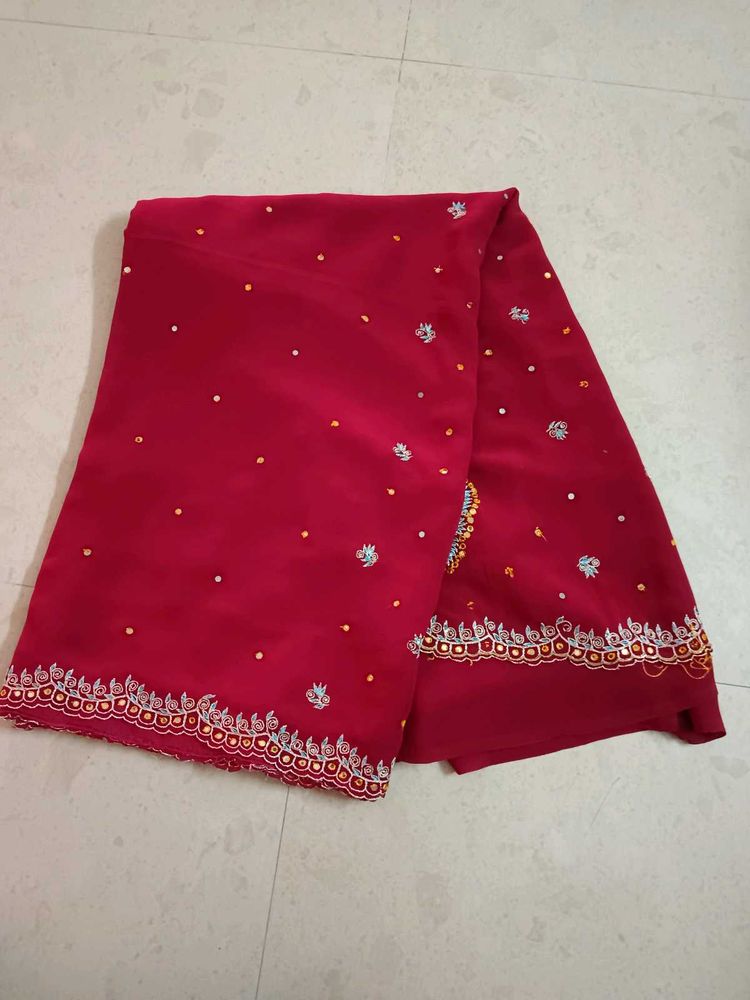 Beautiful Red Saree with Embellishments