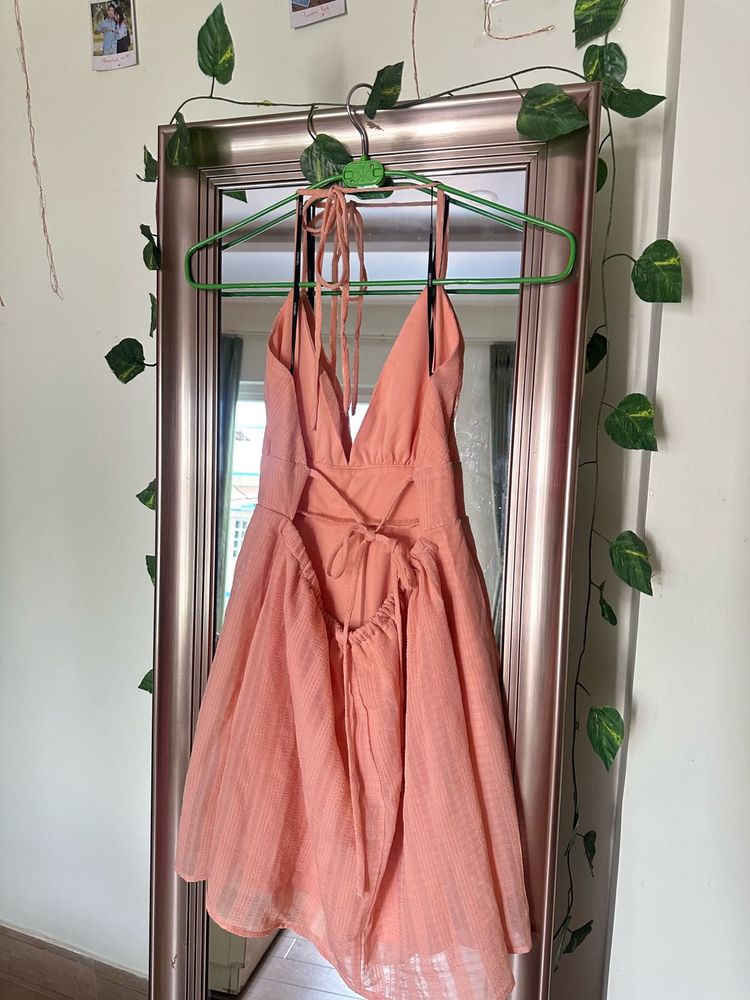 Peach halter neck mini dress