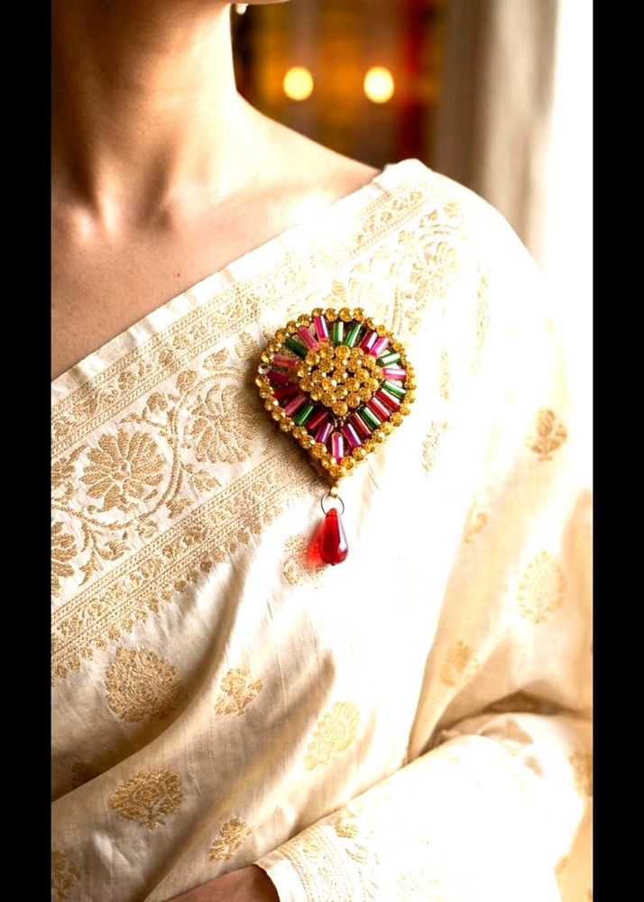 3Exquisite Beaded Brooch with Red Drop