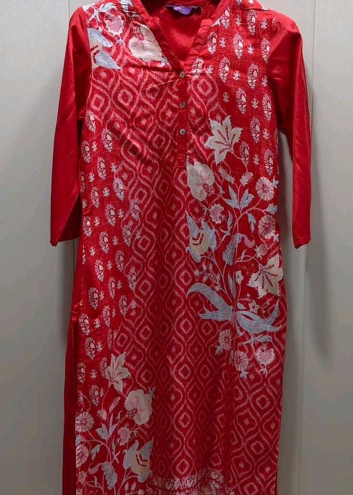 Vibrant Red Floral Print Kurta..