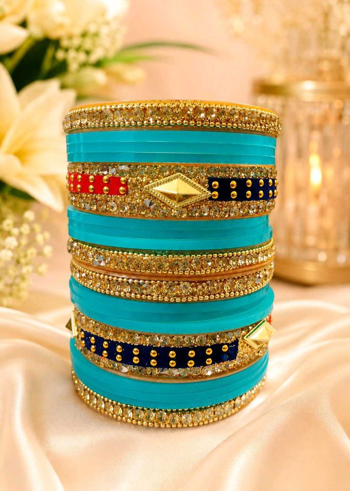 New Stunning Teal &amp; Gold Beaded Bangles